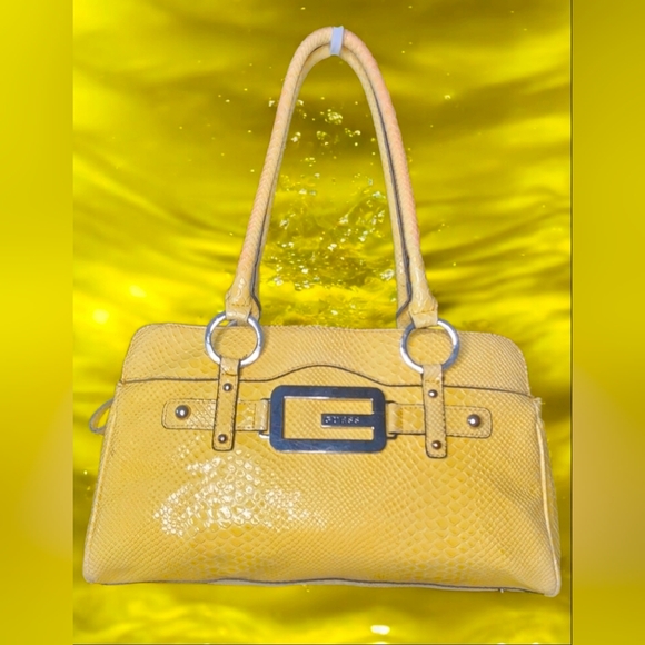Guess Handbags - VIntage Guess Yellow Snakeskin Satchel/Shoulder Bag With A G Buckle